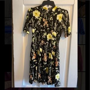 Mock neck floral and black flowy dress